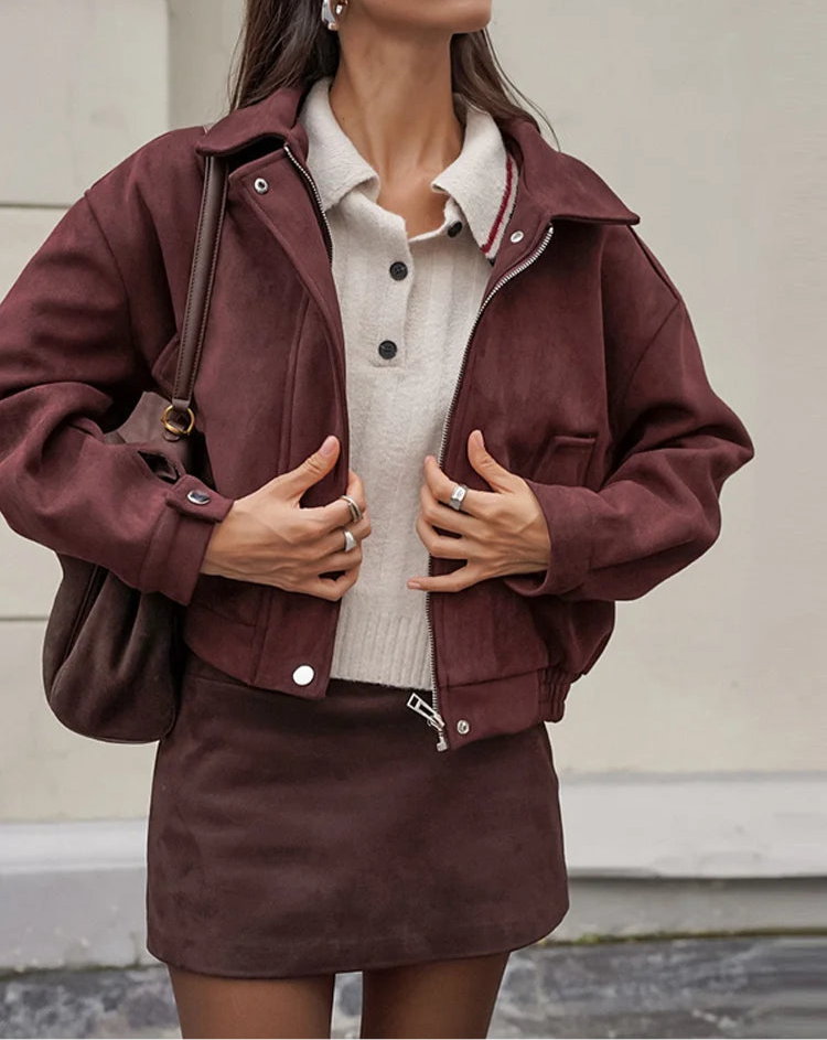 The Bordeaux Luxe Suede Jacket & Skirt