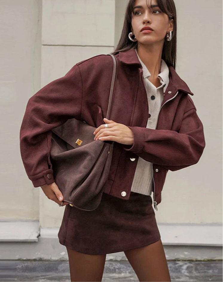 The Bordeaux Luxe Suede Jacket & Skirt