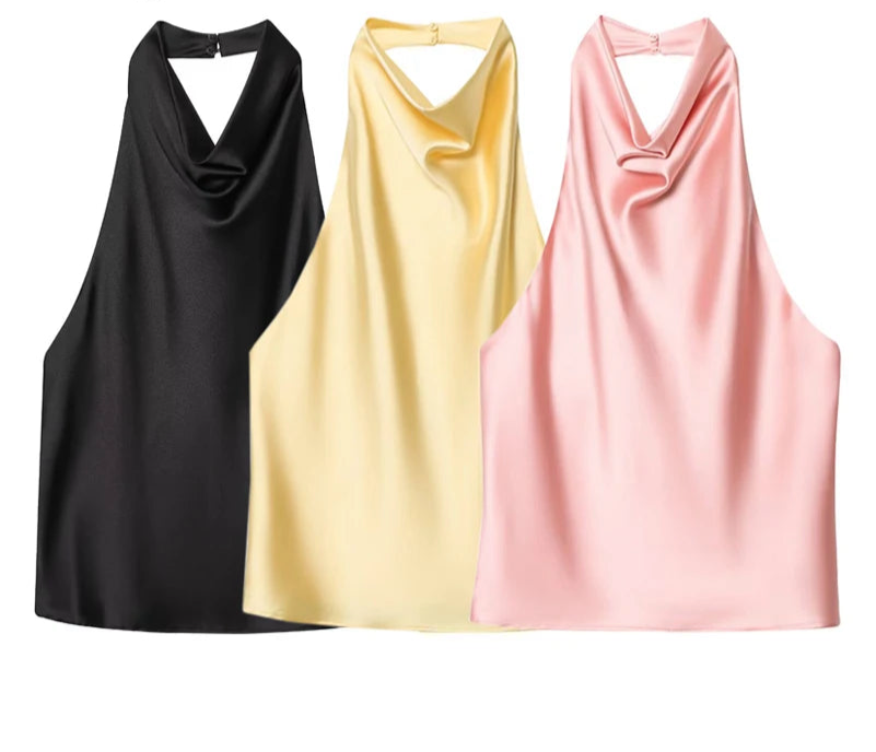 The Chloe Satin Halter Top